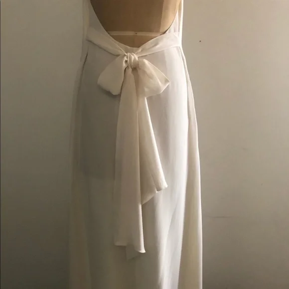 J.DOSI]Turquoise Embellishment Cream Silk Crepe Halter neck Backless Dress - Picture 14 of 16